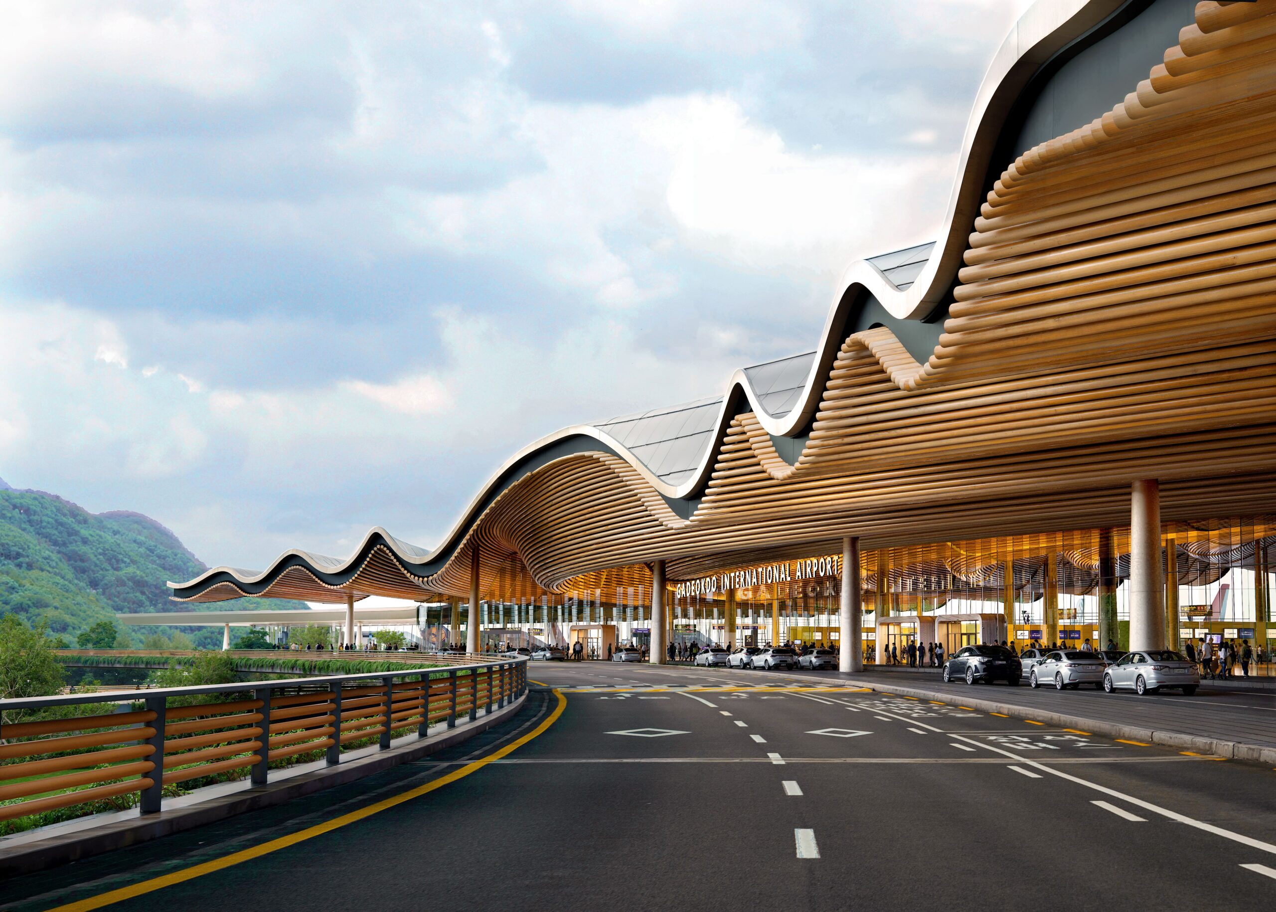 همنشینی مصالح در معماری: راهنمای انتخاب پالت متریال برای نما، فضاهای داخلی و عمومی فرودگاه کره جنوبی معماری05 Approach Road min scaled 1 آسانسازان همنشینی مصالح در معماری: راهنمای انتخاب پالت متریال برای نما، فضاهای داخلی و عمومی