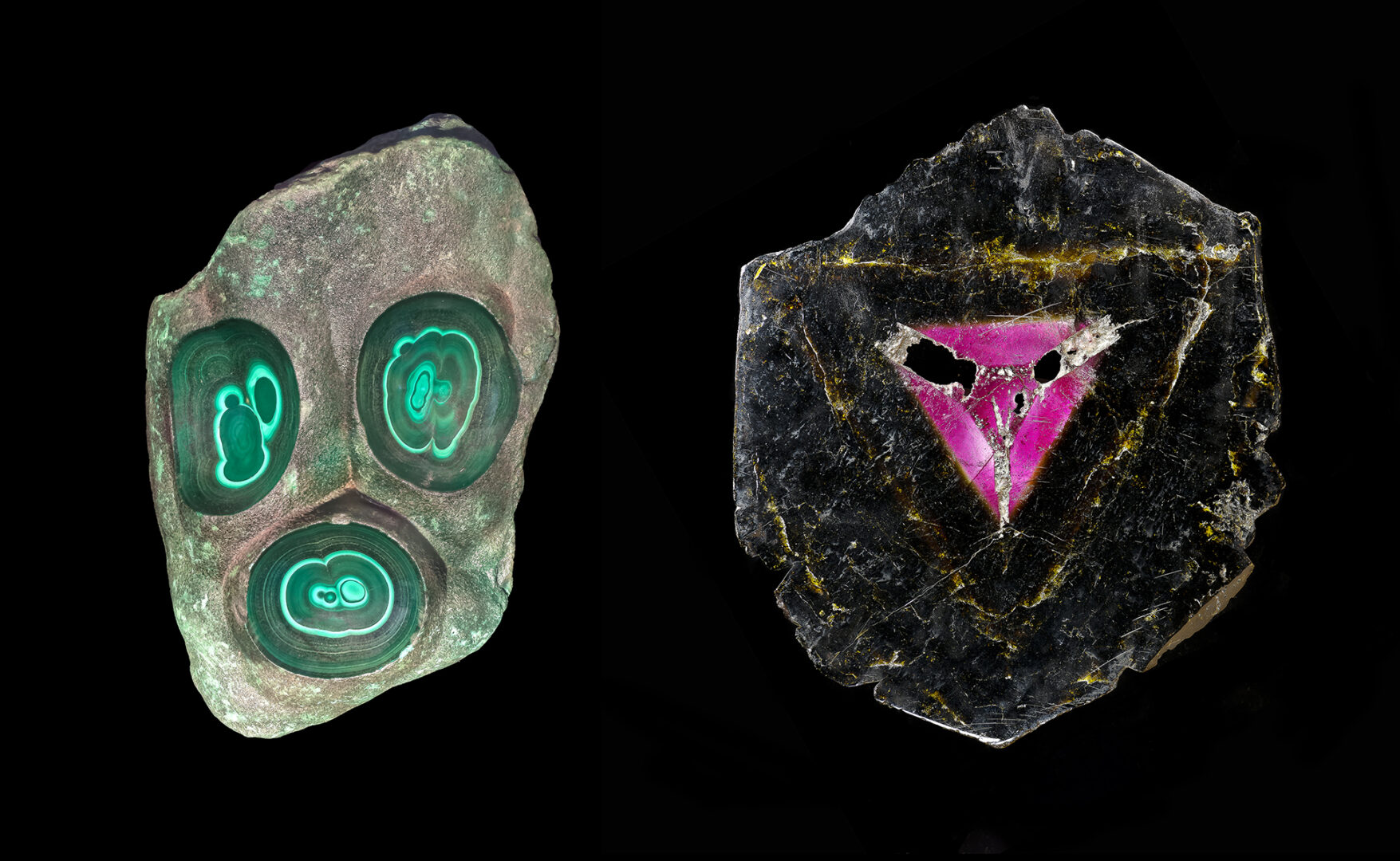 سنگ های تصویری، از مجموعه طبیعت الهام بخش malachite-tourmaline caillois
مالاکیت و تورمالین به ترتیب نامگذاری شده اند،