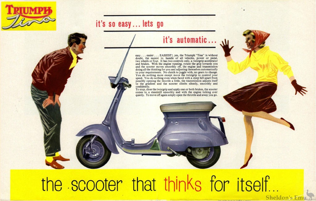 🛵 Triumph Tina 1964 – اسکوتر ساده برای خانم‌های خانه‌دار آسان‌سازان وسایل نقلیه «زنانه» در تاریخ طراحی: از Triumph Tina تا Volvo YCC