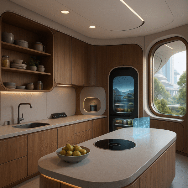 طراحی کابینت و آشپزخانه در سال 2100 طراحی برای غذاهای زنده و کشت‌شده در خانه